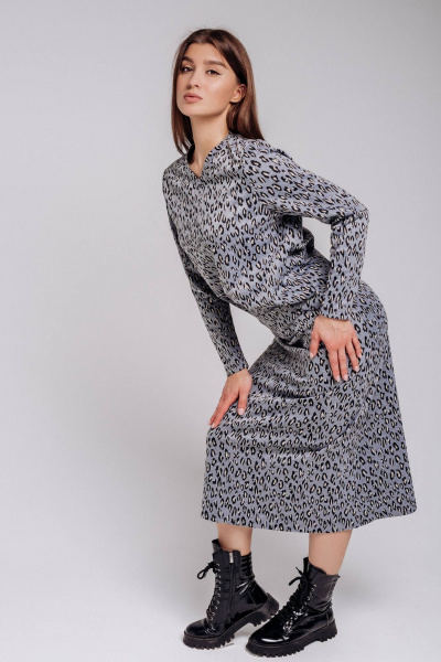 Стильный серый костюм двойка с трикотажным жаккардовым жакетом Legend Style K-001 серый - фото 5