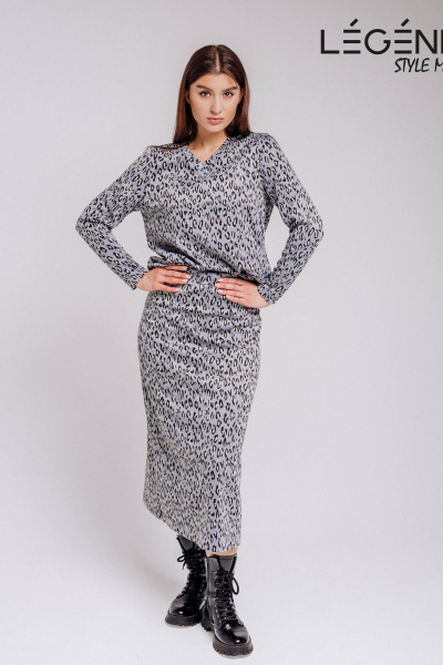 Стильный серый костюм двойка с трикотажным жаккардовым жакетом Legend Style K-001 серый - фото 8
