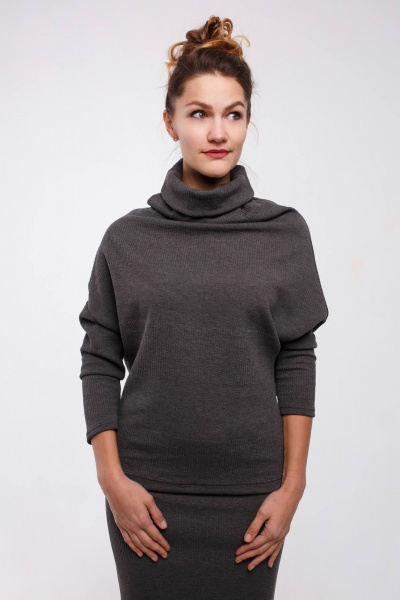 Приятный костюм с юбкой и джемпером из трикотажа и вискозы Legend Style K-005 серый - фото 2