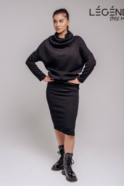 Костюм женский с юбкой, классика, на каждый день, большой размер Legend Style K-005 черный - фото 6
