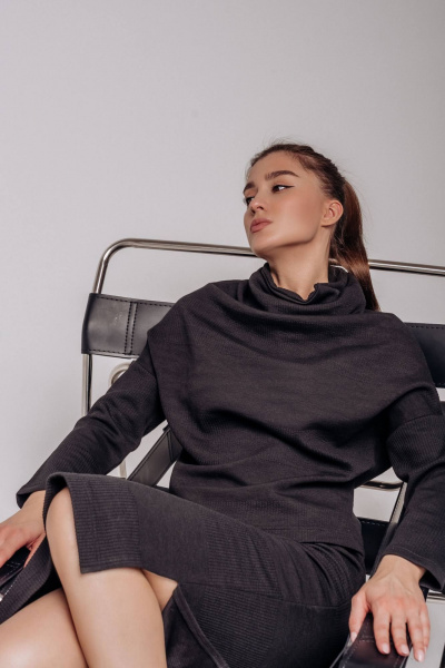 Костюм женский с юбкой, классика, на каждый день, большой размер Legend Style K-005 черный - фото 2