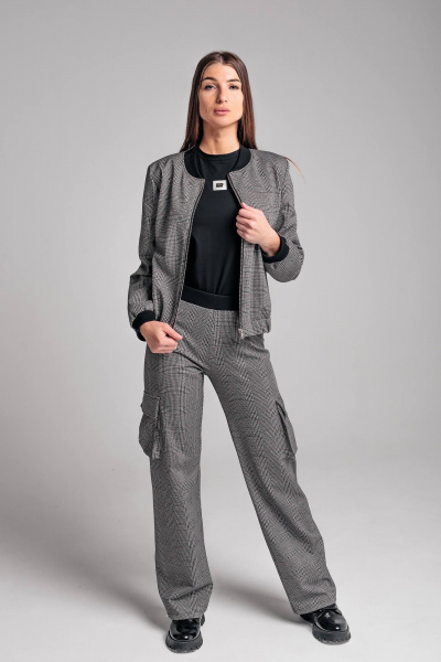 Женский бомбер на подкладке из трикотажного жаккардового полотна Legend Style G-002 черно-белый - фото 9
