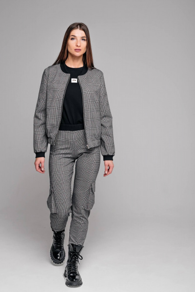 Женский бомбер на подкладке из трикотажного жаккардового полотна Legend Style G-002 черно-белый - фото 7