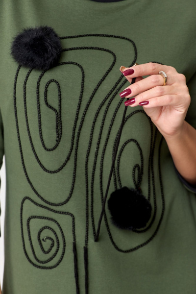 Платье трикотажное с вышивкой и манжетами, на каждый день Michel chic 2153 хаки - фото 7