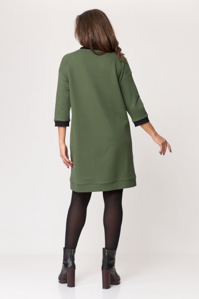 Платье трикотажное с вышивкой и манжетами, на каждый день Michel chic 2153 хаки - фото 4