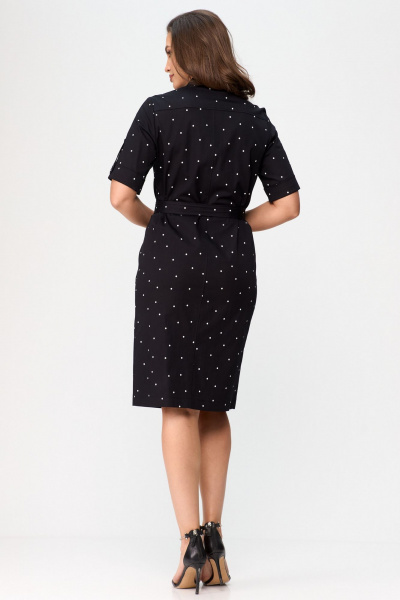 Платье сафари с карманами и поясом, в стиле демисезон БелЭльСтиль 833-29822 чернильный горох - фото 8