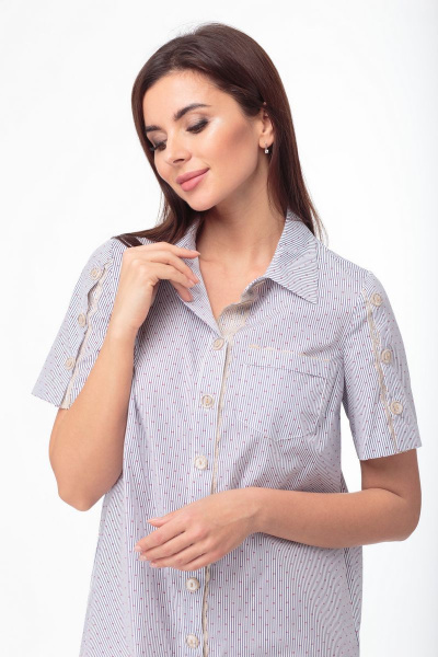 Платье-рубашка прямое из хлопка с карманами и ассиметричным низом Anelli 725 точка - фото 6