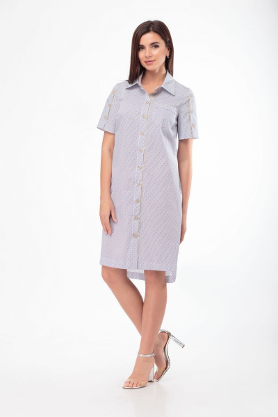 Платье-рубашка прямое из хлопка с карманами и ассиметричным низом Anelli 725 точка - фото 1