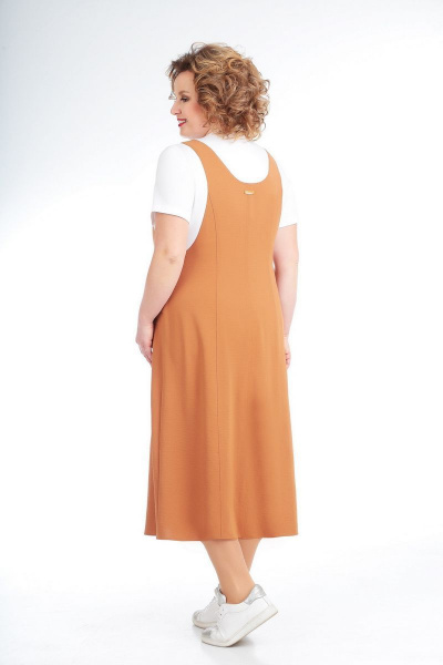Платье из трикотажа с расширением к низу и имитацией сарафана Slaviaelit 461 рыжий - фото 2
