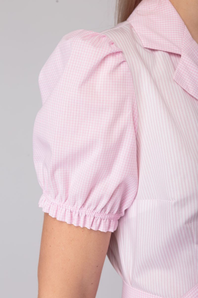 Платье с отрезной талией, полосатое и клетчатое из хлопка Anelli 815 розовый - фото 9