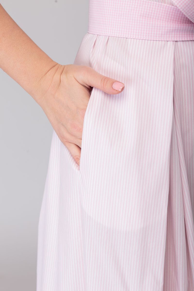 Платье с отрезной талией, полосатое и клетчатое из хлопка Anelli 815 розовый - фото 8