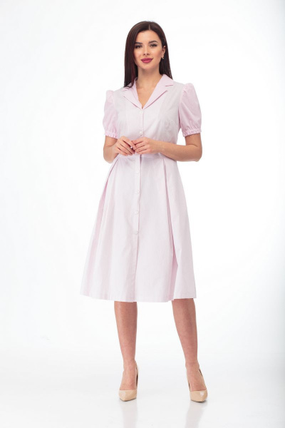 Платье с отрезной талией, полосатое и клетчатое из хлопка Anelli 815 розовый - фото 1