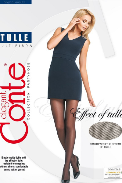 Черные трикотажные колготки с тюлевым эффектом CONTE Tulle_Nero - фото 7