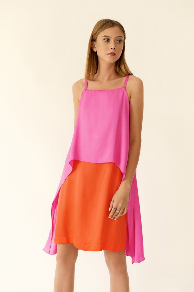 Платье на каждый день из текстиля с оранжевым и розовым BURVIN 6878-81 - фото 1