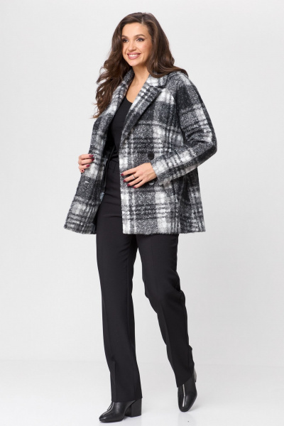 Стильное женское пальто оверсайз свободного силуэта из пальтовой ткани БелЭльСтиль 857-2 97 22 черно-серая клетка - фото 3