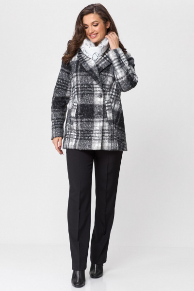 Стильное женское пальто оверсайз свободного силуэта из пальтовой ткани БелЭльСтиль 857-2 97 22 черно-серая клетка - фото 2