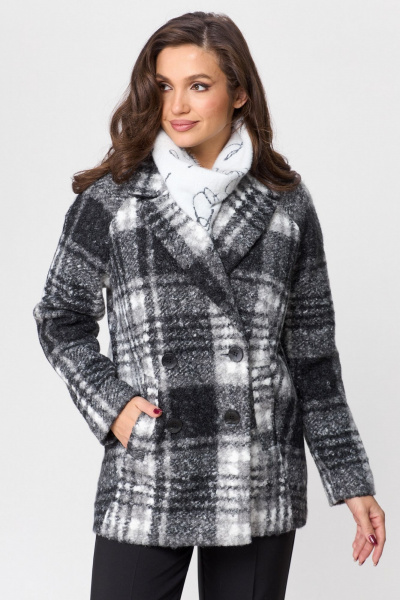 Стильное женское пальто оверсайз свободного силуэта из пальтовой ткани БелЭльСтиль 857-2 97 22 черно-серая клетка - фото 1