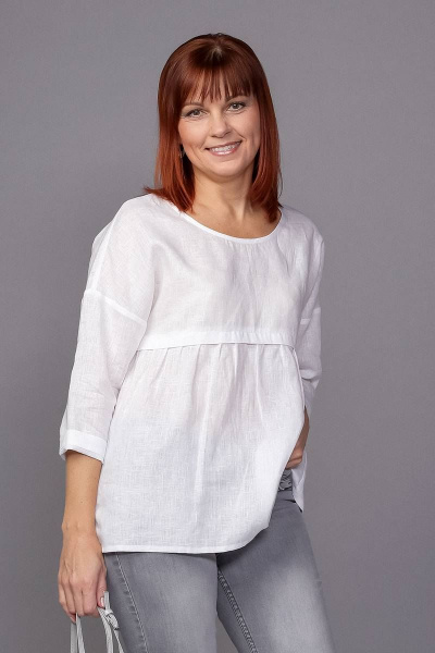 Летняя свободная блуза из льна с воланом и спущенным плечом Соджи 434 - фото 1