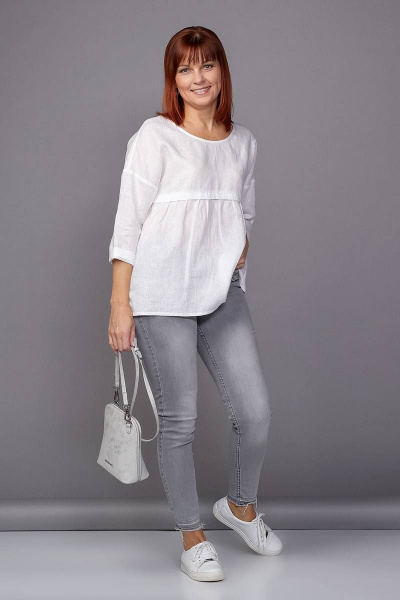 Летняя свободная блуза из льна с воланом и спущенным плечом Соджи 434 - фото 2