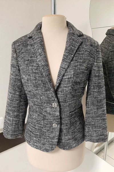 Полуприлегающий жакет с отложным воротником и пуговицами S. Veles 5-125 серый - фото 1