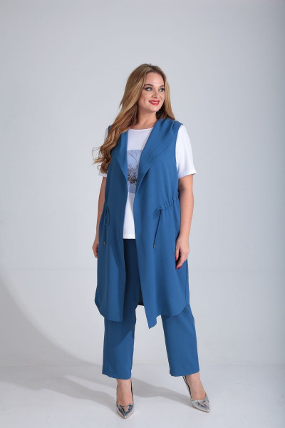 Блуза, брюки, жилет Диомант 1520 синий - фото 2