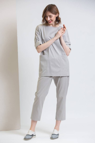 Серые укороченные зауженные брюки с поясом на резинке Ivera 683 серый - фото 3