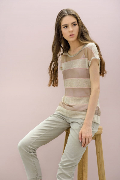 Розовая блуза из вискозы и трикотажа BURVIN 6262-51 - фото 1