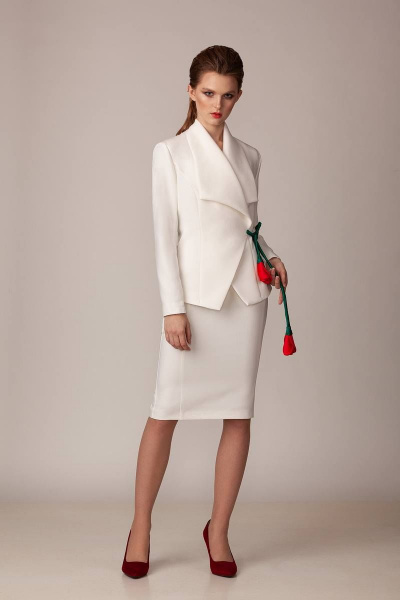 Демисезонный костюм из стрейчевой ткани: жакет с завязками и юбка Rosheli 597 - фото 1