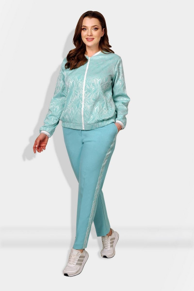 Брючный комплект с жакетом и кружевными лампасами Fortuna ШЖ 651 бирюза - фото 1