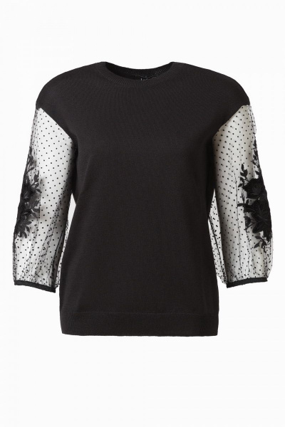 Демисезонная черная блузка из вискозы с сеткой Lakbi 51395 черный - фото 2