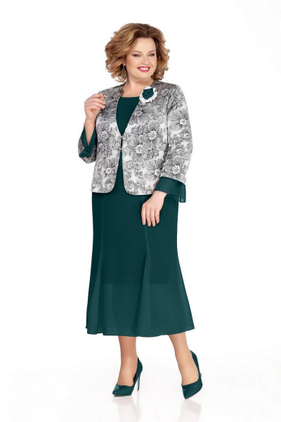 Жакет, платье Pretty 1050 изумруд+сталь - фото 1