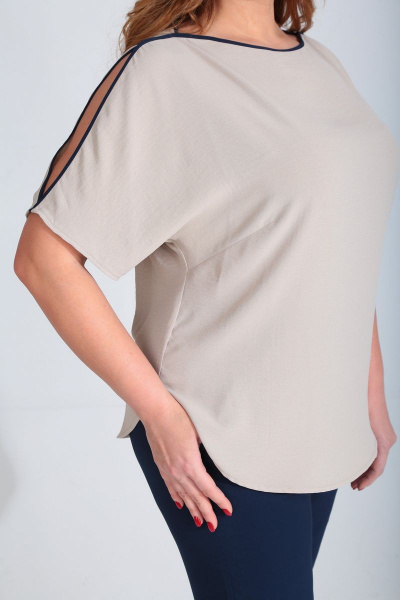 Блуза, брюки Диомант 1515 беж/синий - фото 4