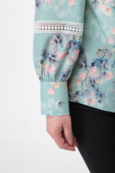 Элегантная блуза из хлопка с кружевными вставками Anelli 827 бирюза - фото 8