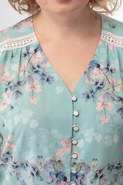 Элегантная блуза из хлопка с кружевными вставками Anelli 827 бирюза - фото 7