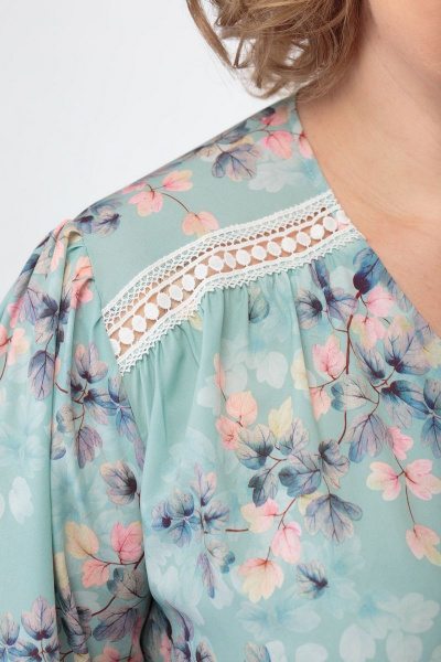 Элегантная блуза из хлопка с кружевными вставками Anelli 827 бирюза - фото 6