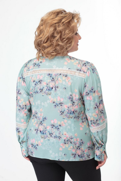Элегантная блуза из хлопка с кружевными вставками Anelli 827 бирюза - фото 5