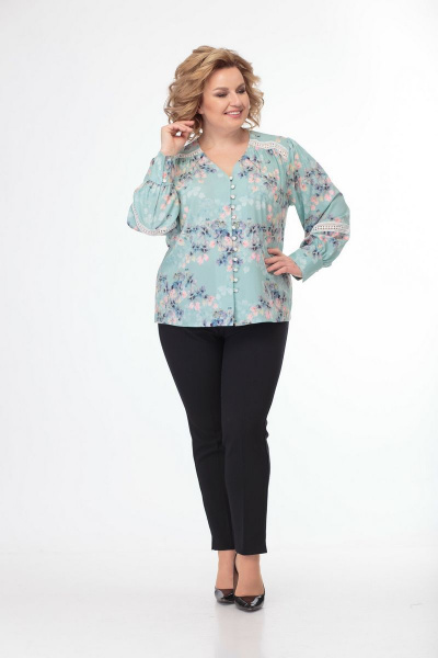 Элегантная блуза из хлопка с кружевными вставками Anelli 827 бирюза - фото 3