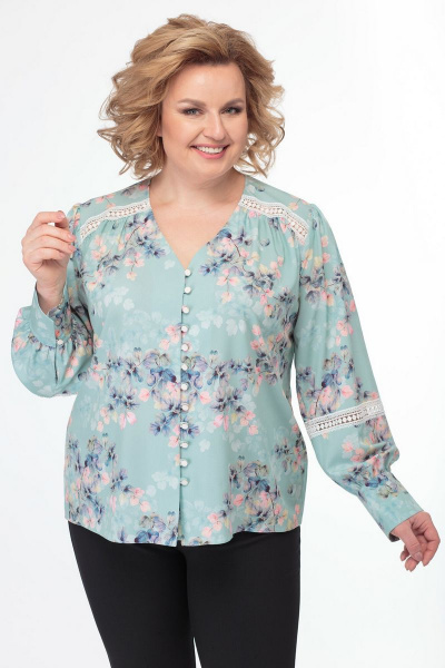 Элегантная блуза из хлопка с кружевными вставками Anelli 827 бирюза - фото 2