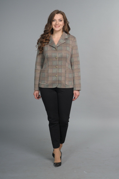 Жакет полуприлегающего силуэта с V-образным вырезом Lady Style Classic 938 серо-зеленый - фото 1