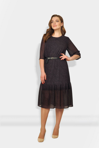 Летнее платье из шифона с воланом и притачной застежкой Fortuna ШЖ 669 черный/фиолетовый_горох - фото 2
