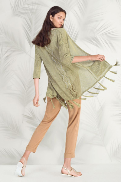 Кардиган из вискозы свободного полупрозрачного силуэта Nelva 1606 хаки - фото 2