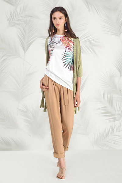 Кардиган из вискозы свободного полупрозрачного силуэта Nelva 1606 хаки - фото 1