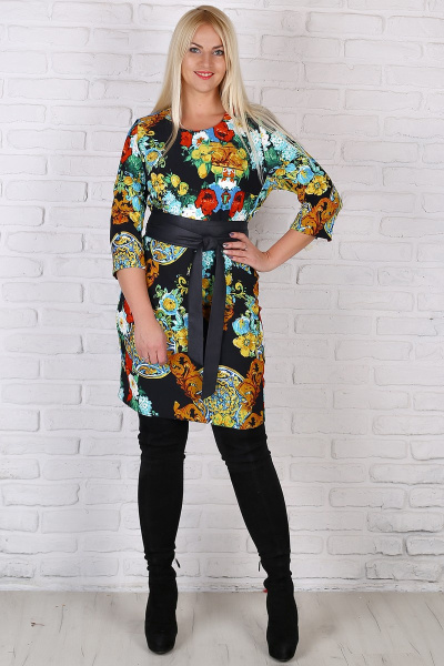 Платье с кушаком в стиле Dolce&Gabbana из трикотажа Avila 0587 черный - фото 1