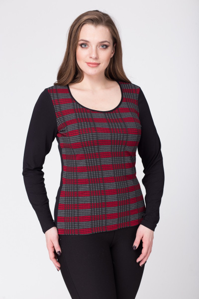 Джемпер демисезонный мультиколор с геометрией для стиля casual LadyThreeStars 1717 серо-красный - фото 1