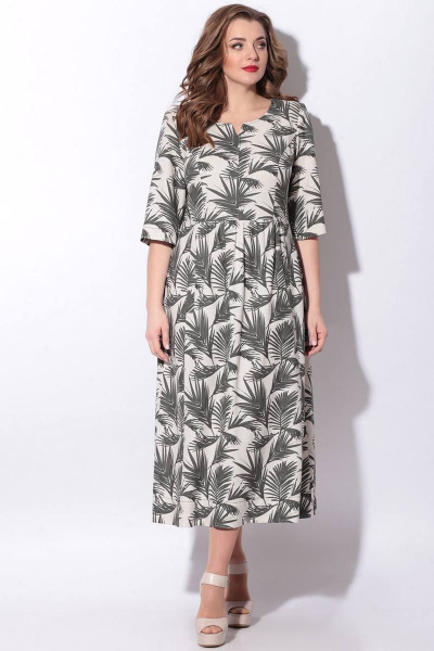 Платье LeNata 11023 листья-на-бежевом - фото 2