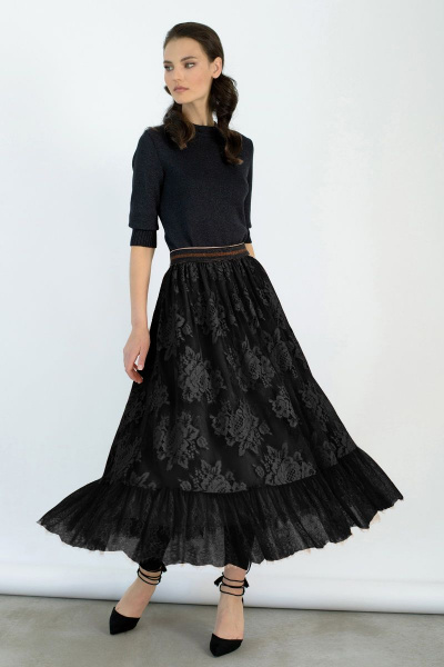 Юбка нарядная из кружева, черная, классический стиль BURVIN 6593-21 1 - фото 1