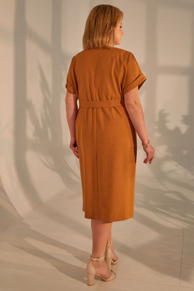 Летнее коричневое платье с поясом и коротким рукавом Golden Valley 4680 т.охра - фото 2