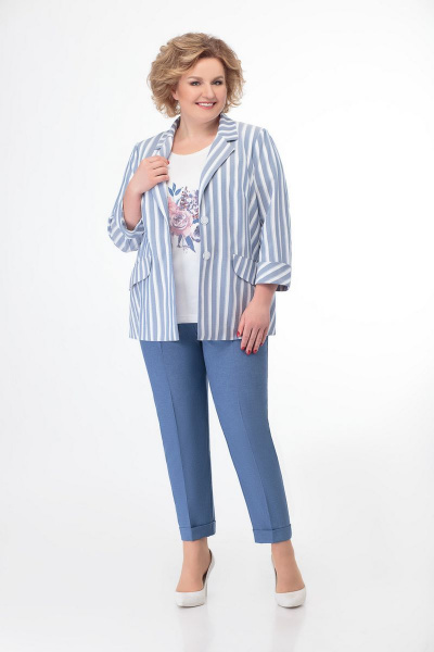 Летний комплект из жакета, блузы и брюк из текстиля Кэтисбел 3460 - фото 1