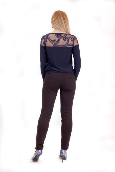 Джемпер из трикотажа с гипюровой кокеткой и манжетами Mita ЖМ857 темно-синий - фото 3