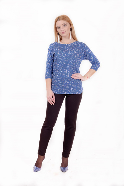 Круглогодичная туника прямого силуэта с рукавом летучая мышь и разрезами Mita ЖМ913 голубой - фото 1